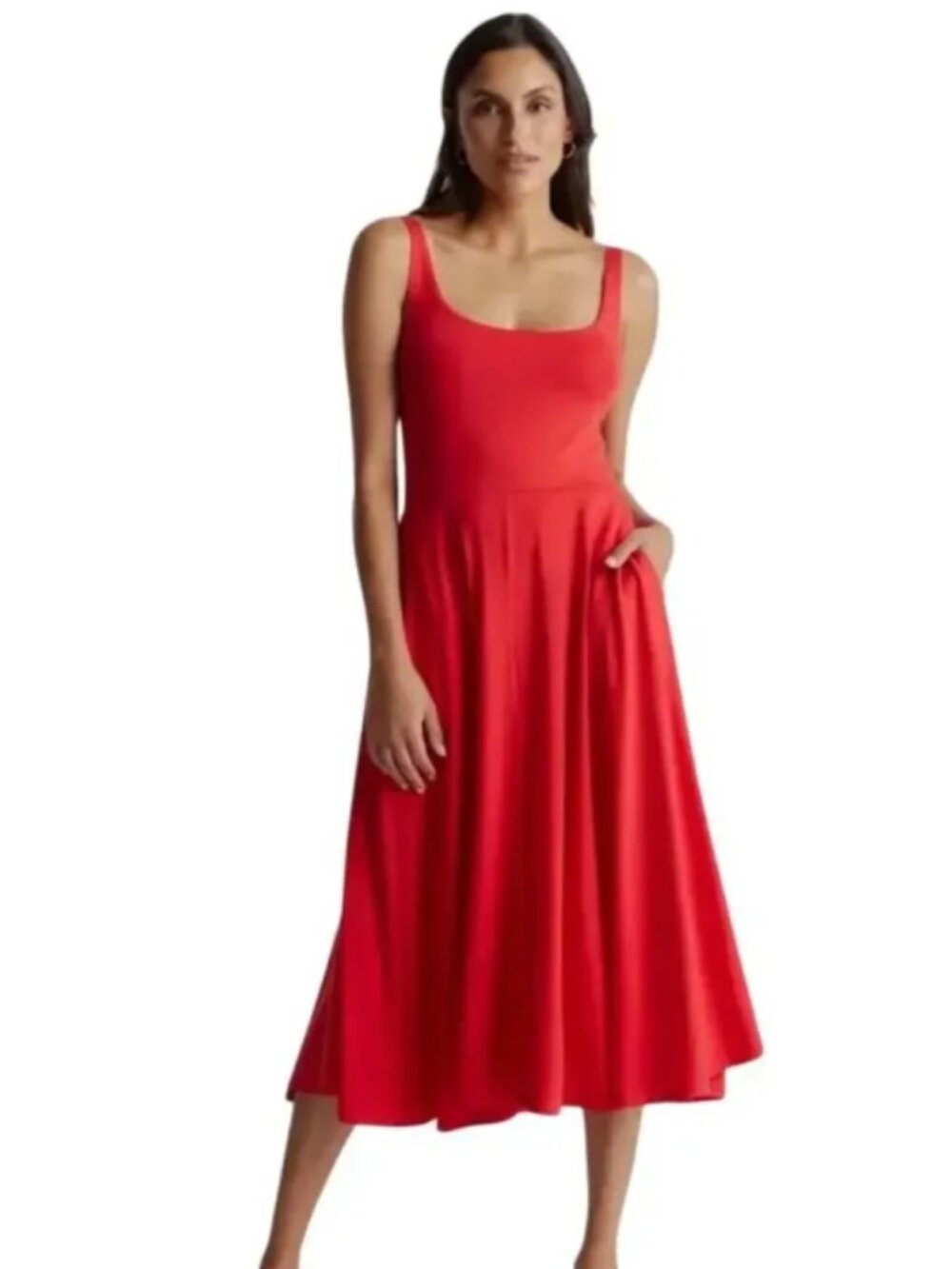 Quince Tencel Jersey Fit & Flare Dress | Red | NWT | Lg